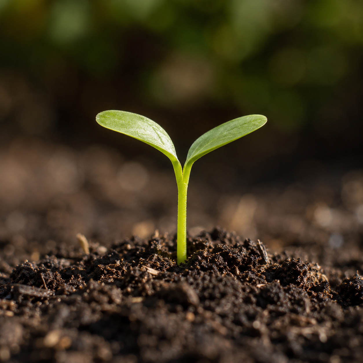 Plant sprouting from rich compost soil